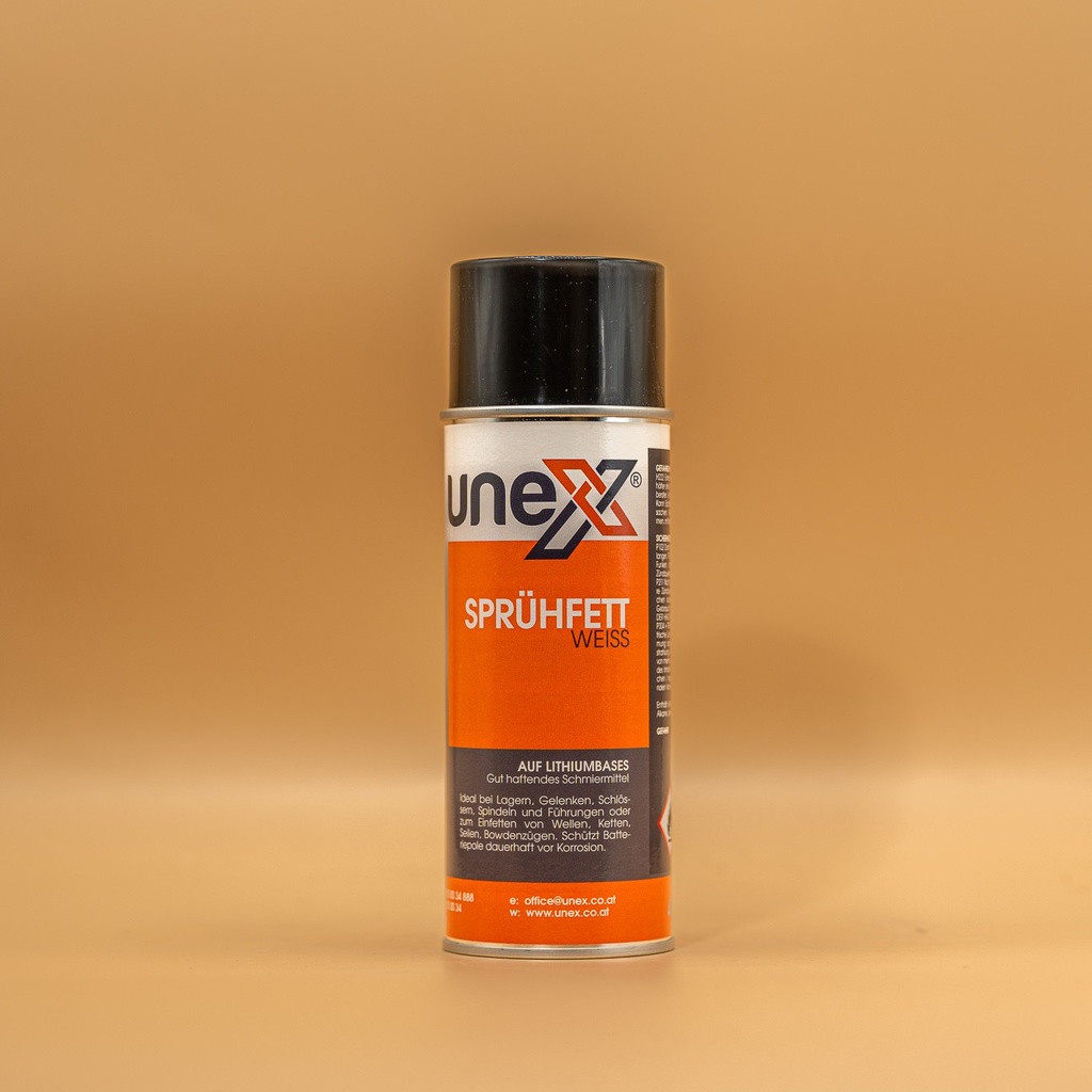 UNEX Sprühfett Weiß 400ml – Haftstarkes Lithium Schmierfett für KFZ, Werkstatt & Industrie
